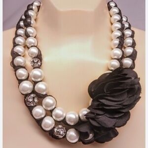 WHBM Faux Pearl Chiffon Wrapped Necklace NWOT